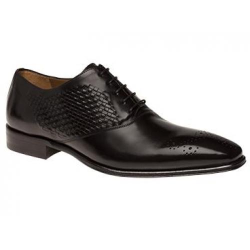 Mezlan "Danza" Black Genuine Burnished Ascot Calfskin Oxford Shoes